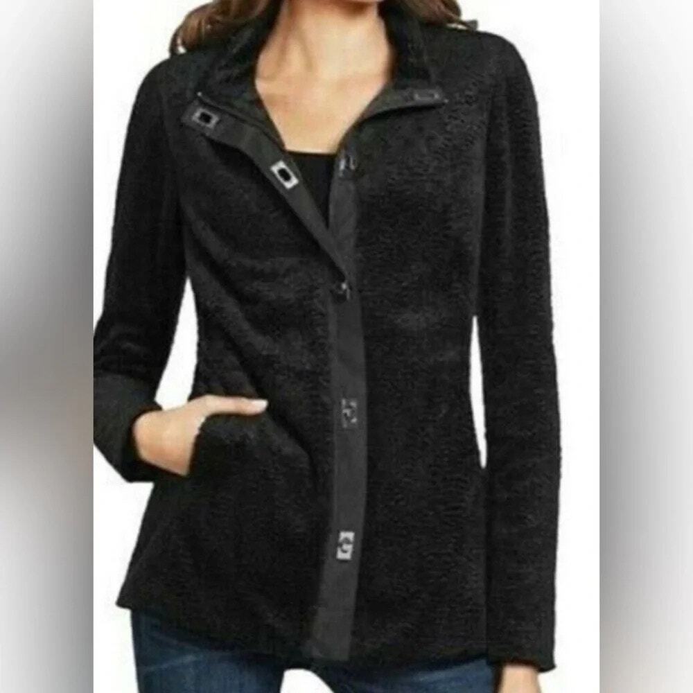 Carol Anderson Cabi Black Turn-Key Faux Fur Topper Jacket Coat #907